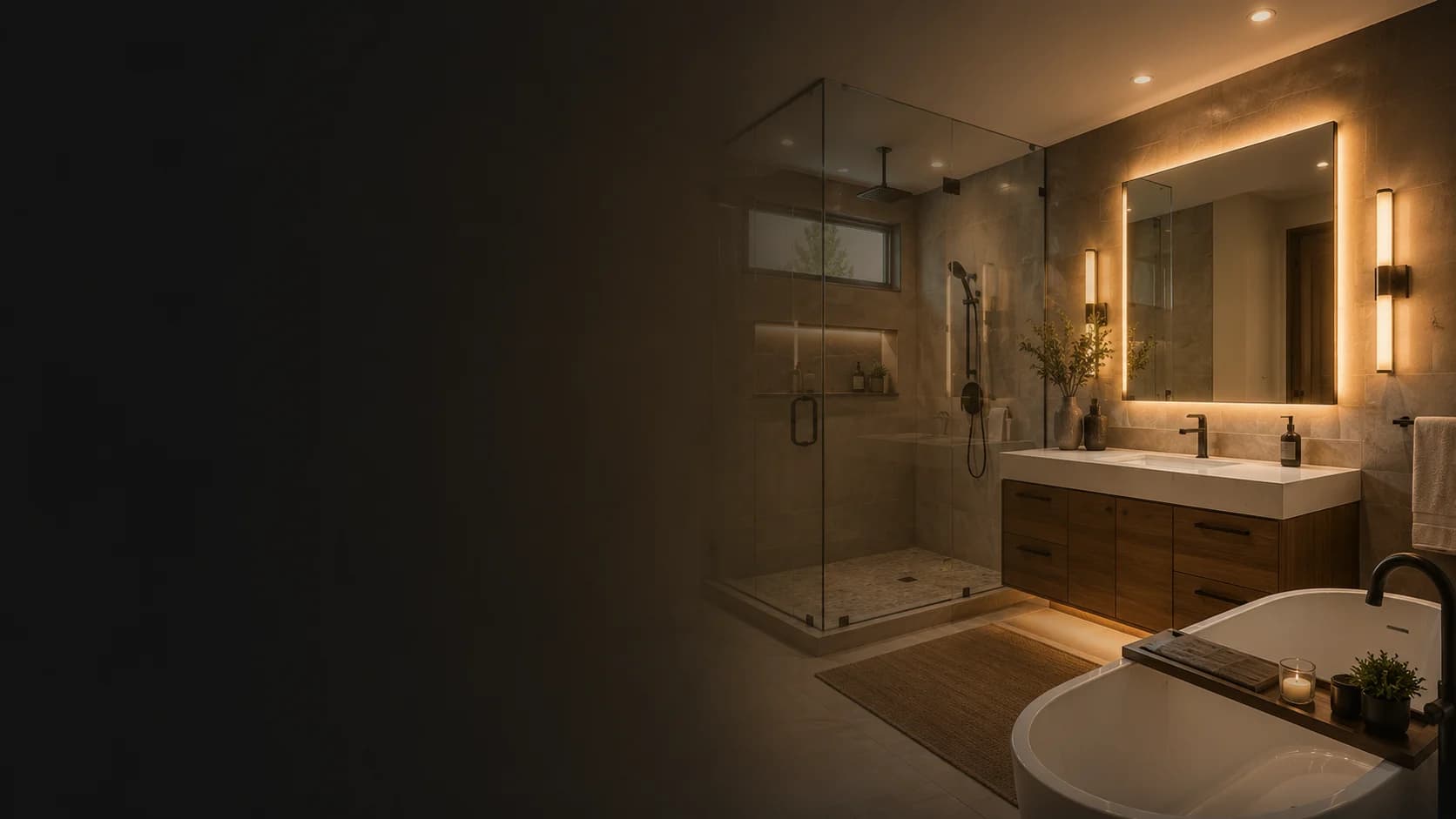 Modern bathroom renovation with glass shower and double vanity — Go 4 Global X Renovations, Kitchener-Waterloo