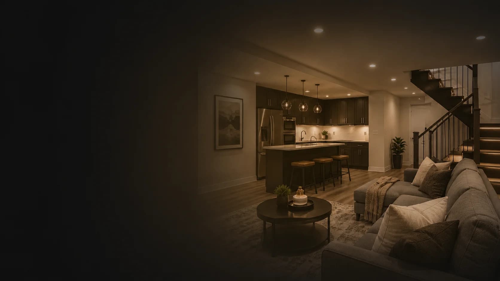 Finished legal basement with kitchen and living area — Go 4 Global X Renovations, Kitchener-Waterloo