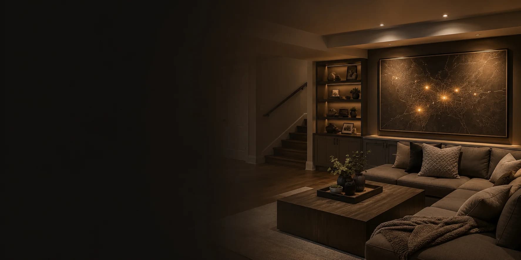 Premium finished basement lounge serving Kitchener, Waterloo, Cambridge and Woodstock — Go 4 Global X Renovations